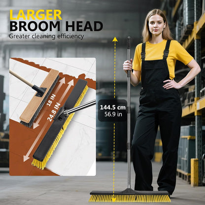Push Broom Outdoor Heavy Duty,Masthome 24" Push Broom with Stiff Bristles,Heavy Duty Garden Broom,Outdoor Stiff Sweeping Broom for Garage Yard Patio Deck Concrete Wood Stone Floors Scrub and Cleaning