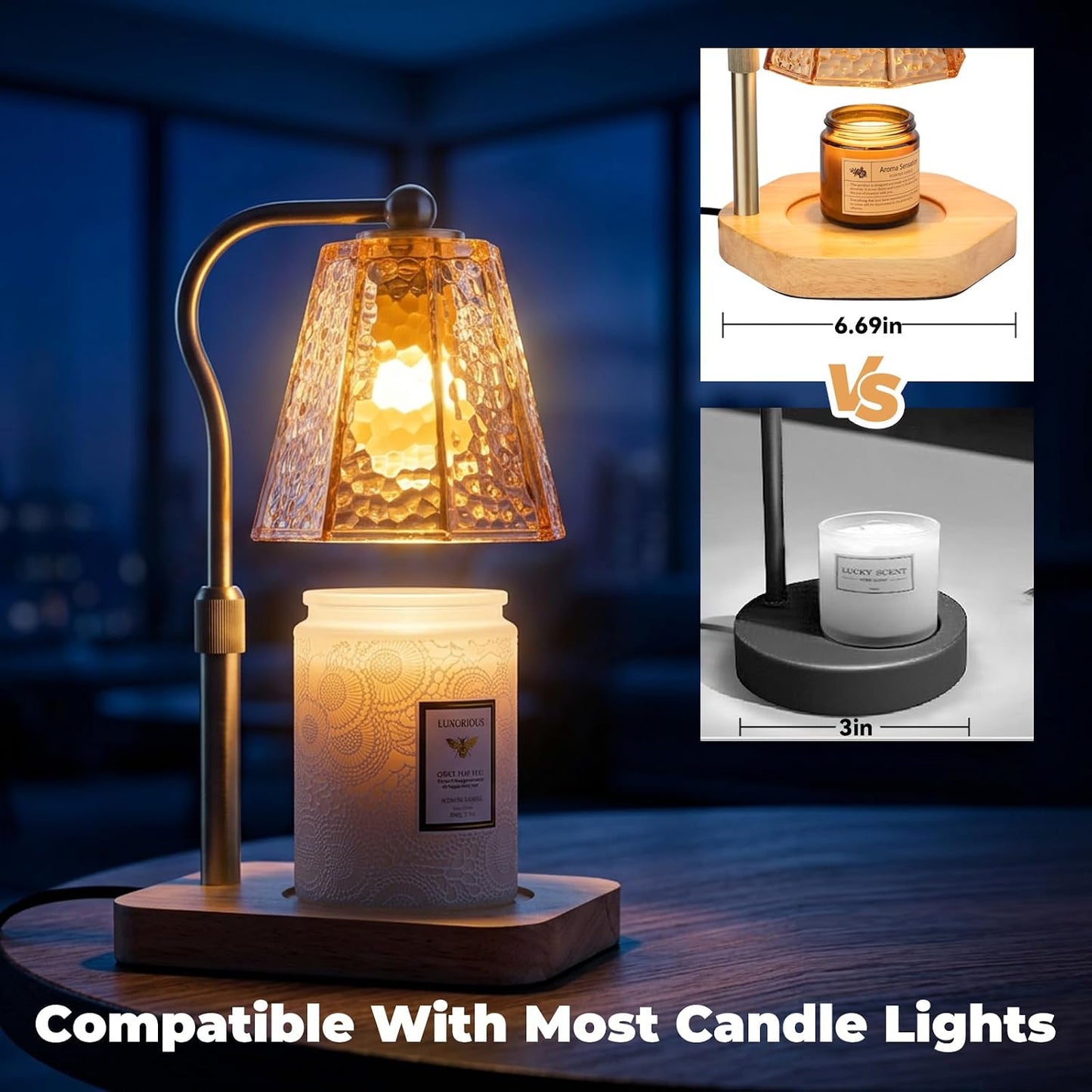 LALISU Candle Warmer Lamp, Stepless Dimming Candle Warmer Lamp with Timer & Dimmer Height Adjustable Compatible with Jars Scented Wax for Home Decor (Metal Base-Black)