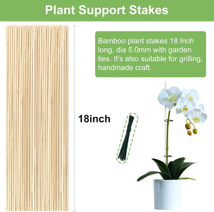 46 PCS Bamboo Plant Stakes 18 Inch, 5mm Thick Wood Plant Support Stakes | for Seedlings Gardening Potted Floral Plant, Indoor Wooden Sign Posting Garden Stick, Crafts Sticks with 46 PCS Wires(4")