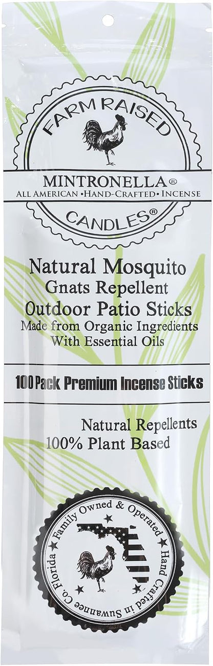 Mintronella USA Made Citronella & Peppermint Mosquito Repellent Incense Sticks – 100 Pack – Natural Bug & Insect Repellent – Outdoor Camping, Patio Decor – No‑See‑Um & Gnats, Fly