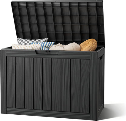 Outdoor Storage Deck Boxes Waterproof, Waterproof and UV Resistant Outdoor Storage Box Lockable Lid for Delivery Box, Indoor, Garden Tools, Pool Supplies, Patio (Black, 31 Gallon)