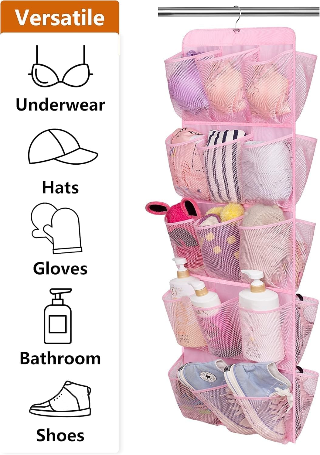 MISSLO 30 Large Pockets Dual Sided Hanging Shoe Organizer for Closet with Rotating Hanger Hanging Shoe Shelves, Grey