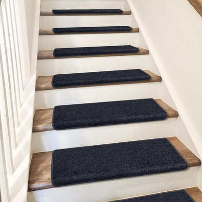 PURE ERA Carpet Stair Treads Tape Free Non Slip Indoor Stair Carpet Stair Protectors Pet-Friendly Non-Slip Skid Resistant Washable Reusable 8" x 30"(2 Pieces,Black)