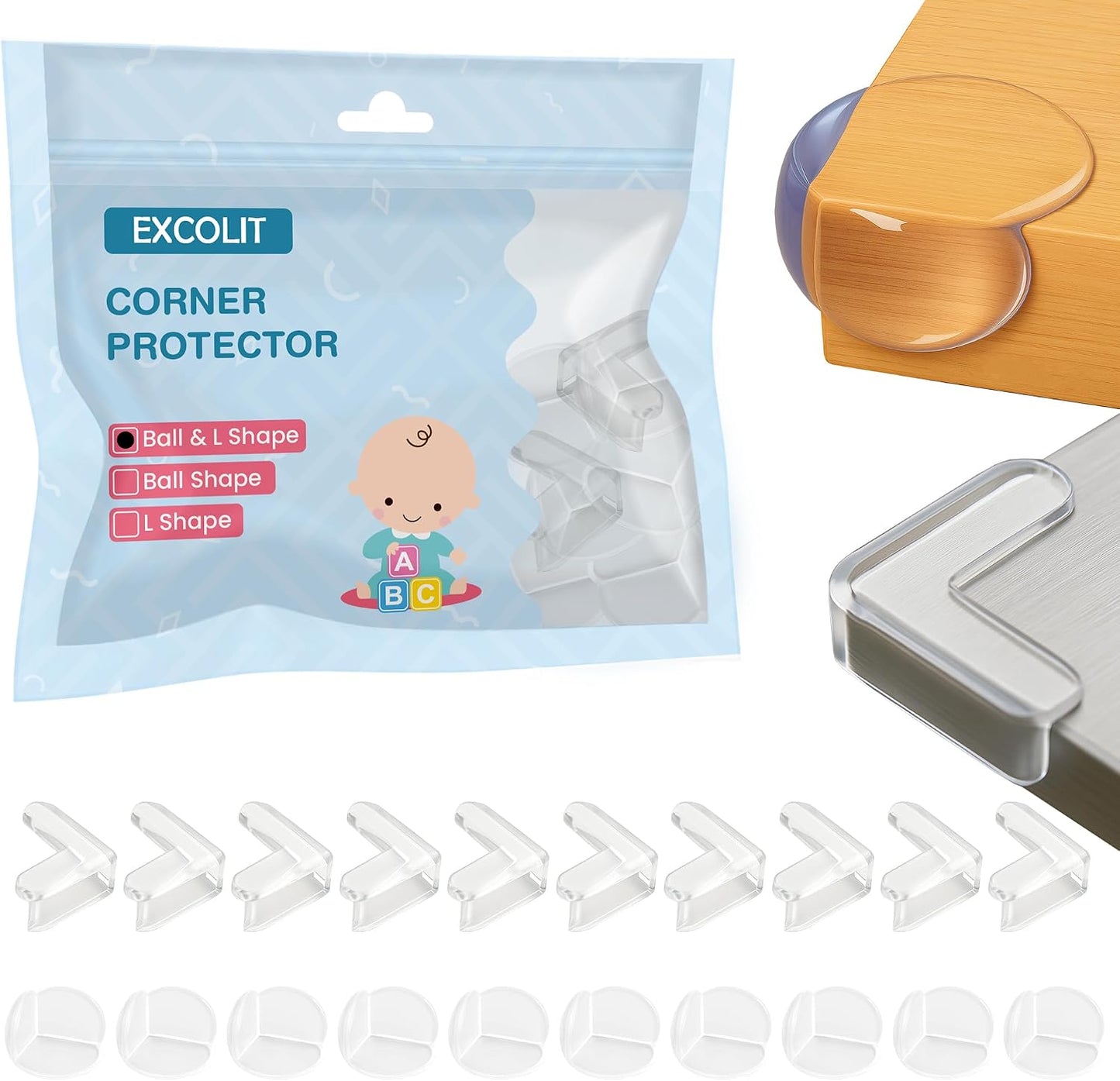 15 Pcs L-Shape Corner Protector for Baby Proofing – Clear 4cm x 4cm Edge Safety Bumpers for Furniture & Sharp Table Corners – Slim Profile Secure Adhesive Gel Pads Included