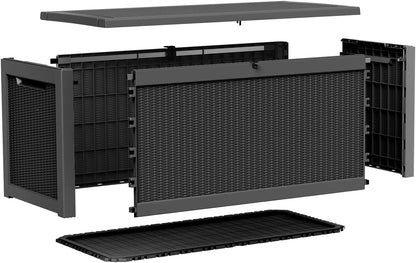 320 Gallon Outdoor Storage Box,Large Waterproof UV Resistant Deck Box,Lockable Storage Container for Patio Furniture Cushions Garden Tools and Pool Accessories(Black)