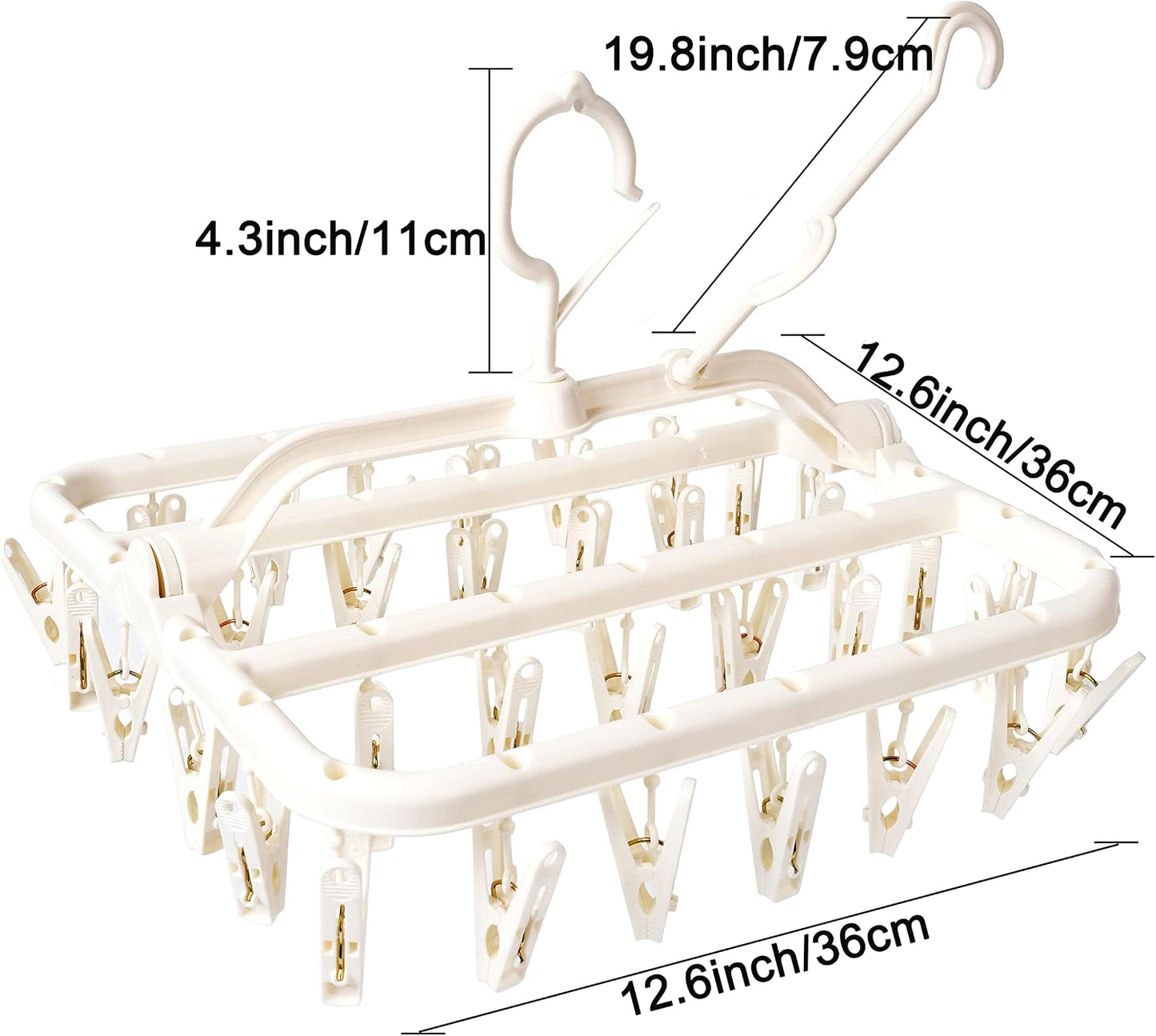 Foshine Clothes Drying Racks Foldable Clip Hangers Plastic with 32 Clips | Clip Hangers Wind-Proof Hook Underwear Hanger For Socks Bras Blue