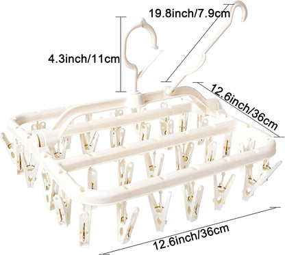 Foshine Clothes Drying Racks Foldable Clip Hangers Plastic with 32 Clips | Clip Hangers Wind-Proof Hook Underwear Hanger For Socks Bras Blue