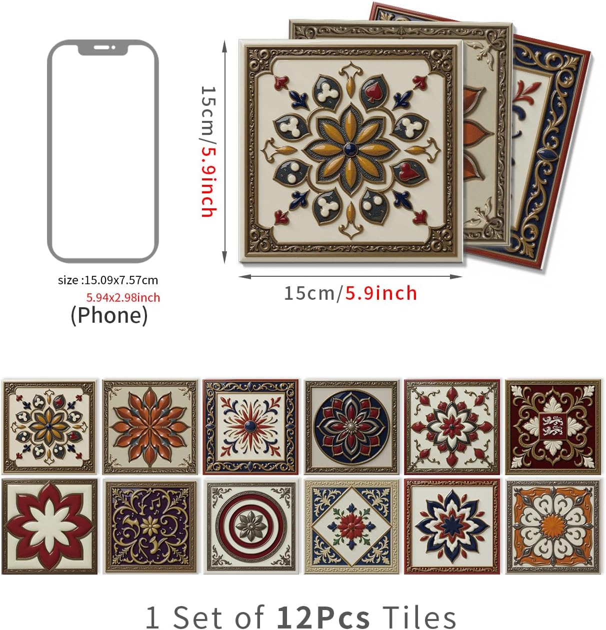 Peel and Stick Backsplash Tile Sticker for Kitchen and Bathroom Walls - 24 Removable 5.9"x5.9" Tiles, Waterproof