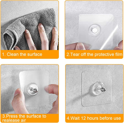 Large Adhesive Hooks for Hanging Heavy Duty 60Ib(Max) 8 Packs, Waterproof & Rustproof Wall Hangers Without Nails for Kitchen, Bathroom, Home, Office, Coat, Towel, Plant, Transparent