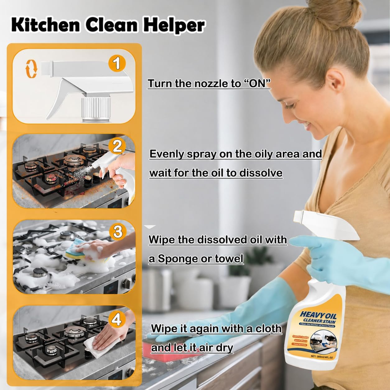 Heavy-Duty Degreaser for Kitchen Heavy Oil Stain Cleaning - Remove Dirt, Grime, and Grease from Oven, Microwave, stove top and other kitchen appliances-10Fl.Oz