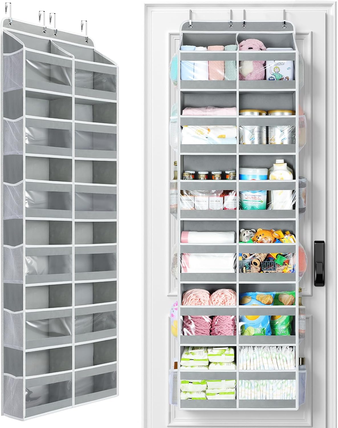 Yecaye 5-Tier Over The Door Organizer Dual-Column, 80lbs Load Over The Door Storage of 10 Compartments, Heavy Duty Door Organizer Hanging for Bedroom Closet Dorm Bathroom Pantry, Grey 1 Pack