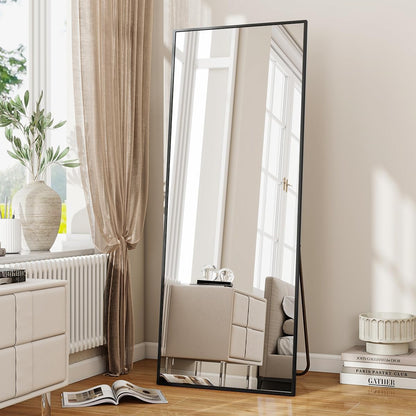 VooBang Mirror Full Length - 21" x 57" Floor Mirror with Stand, Aluminum Alloy Frame Full Body Mirror, Standing Hanging or Leaning Against Wall for Bedroom and Living Room, Black
