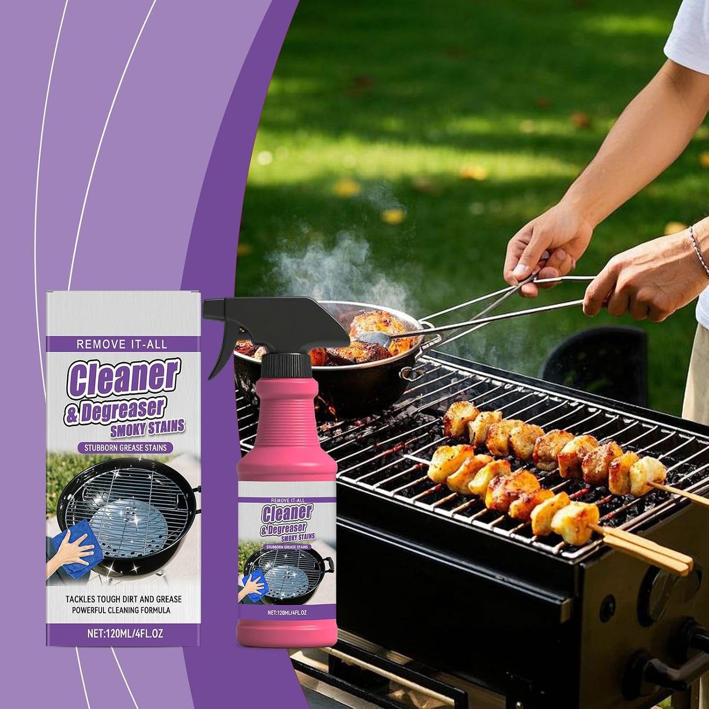 Fast-Acting Heavy-Duty Grill Degreaser Spray, BBQ Grill Cleaner Spray for Outdoor Grills, Safe Heavy Duty Cleaner for Burnt Food & Grease, for Stubborn Splatters, Stove Top, Grill, Drip Pans (1PCS)