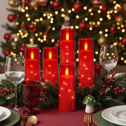 Raycare Flameless Candle with Remote Timer, 3 Flickering Acrylic Battery Operated LED Pillar Candles with Embedded Star String for Christmas, Wedding, Home Table Decor, and as a Gift (Ivory White)