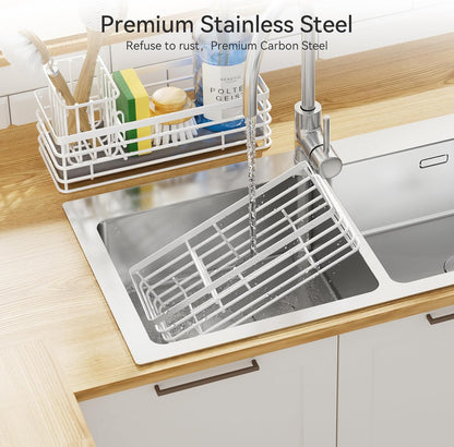 Yofidra Sponge Holder for Kitchen Sink, Sink Caddy Organizer with Stone Drying Mat, Kitchen Countertop Organizers and Storage Essentials, 304 Stainless Steel (Black, 9.3″)