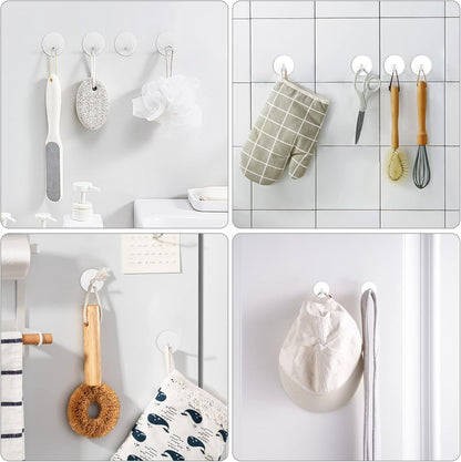 VIS'V Adhesive Hooks, Shower Wall Stick on Hooks, Round, White, 4 Pcs | Metal Material, Compact Design, Peel and Stick, 2 Extra Adhesive Strips, for Bathroom Kitchen Livingroom Office RV