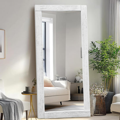 Solid Wood Full Length Mirror - 65"x22" Arched Floor Mirror, Free Standing & Wall Mounted - Elegant Design for Bedroom, Dressing Room, Hallway, Brown