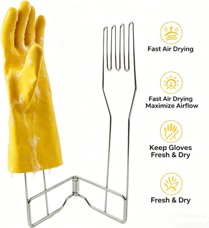 Stainless Steel Glove Holder Collapsible Dish Rack Stand Organizes Dish Gloves, Fits Rubber Gloves for Dishwashing