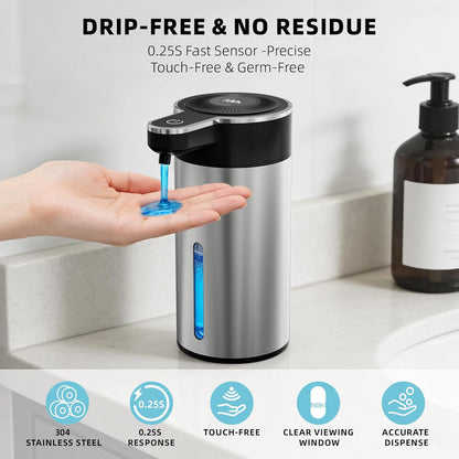 Automatic Foaming Soap Dispenser Touchless, Clog-Free Pump, 0.2s Fast Sensor, USB-C Rechargeable &13.5 oz/400ml Rechargeable, 4 Adjustable Liquid Levels, IPX5 Waterproof,Level Display