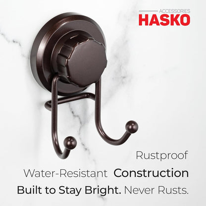 HASKO Suction Cup Hooks for Shower Wall, Removable Towel Hooks for bathrooms, Includes Optional No Drill Adhesive Mount for Inside Shower, Rustproof Stainless Steel - 2 Pack, Bronze