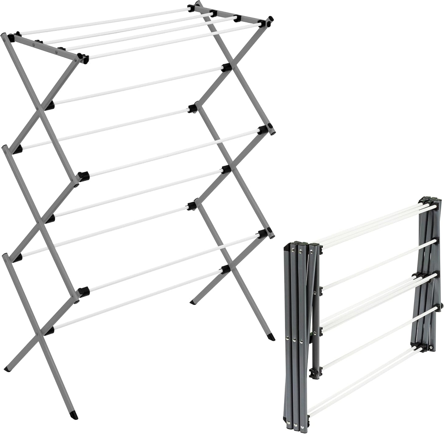 Honey-Can-Do 6-Tier Collapsible Steel Clothes Drying Rack, 24 ft, White | 6-tier steel rack with 24 ft of drying space folds flat to 3 in. Coated bars are gentle on delicates; 50 lb capacity.