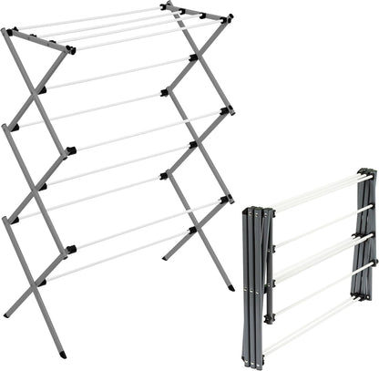 Honey-Can-Do 6-Tier Collapsible Steel Clothes Drying Rack, 24 ft, White | 6-tier steel rack with 24 ft of drying space folds flat to 3 in. Coated bars are gentle on delicates; 50 lb capacity.