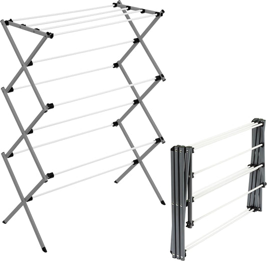 Honey-Can-Do 6-Tier Collapsible Steel Clothes Drying Rack, 24 ft, White | 6-tier steel rack with 24 ft of drying space folds flat to 3 in. Coated bars are gentle on delicates; 50 lb capacity.