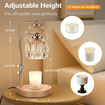 Candle Warmer Lamp with Timer Dimmer, Adjustable Height Candle Lamp Warmer for Jar Candles, Flower Glass Wax Melt Warmer with 2 Bulbs, Flameless Home Decor Gifts for Women Mom, Housewarming