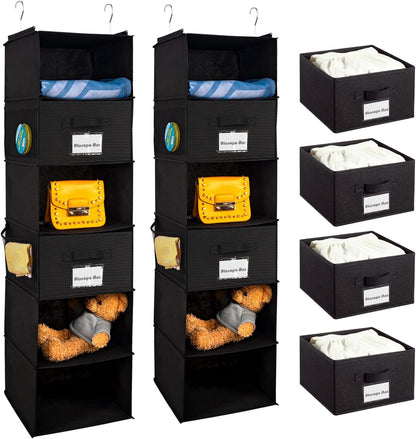 BrilliantJo 2 Pack Hanging Closet Organizer, 5 Shelves Hanging Storage with 6 Side Pockets for Clothes Shoes, 43"x12"x12"(Black)