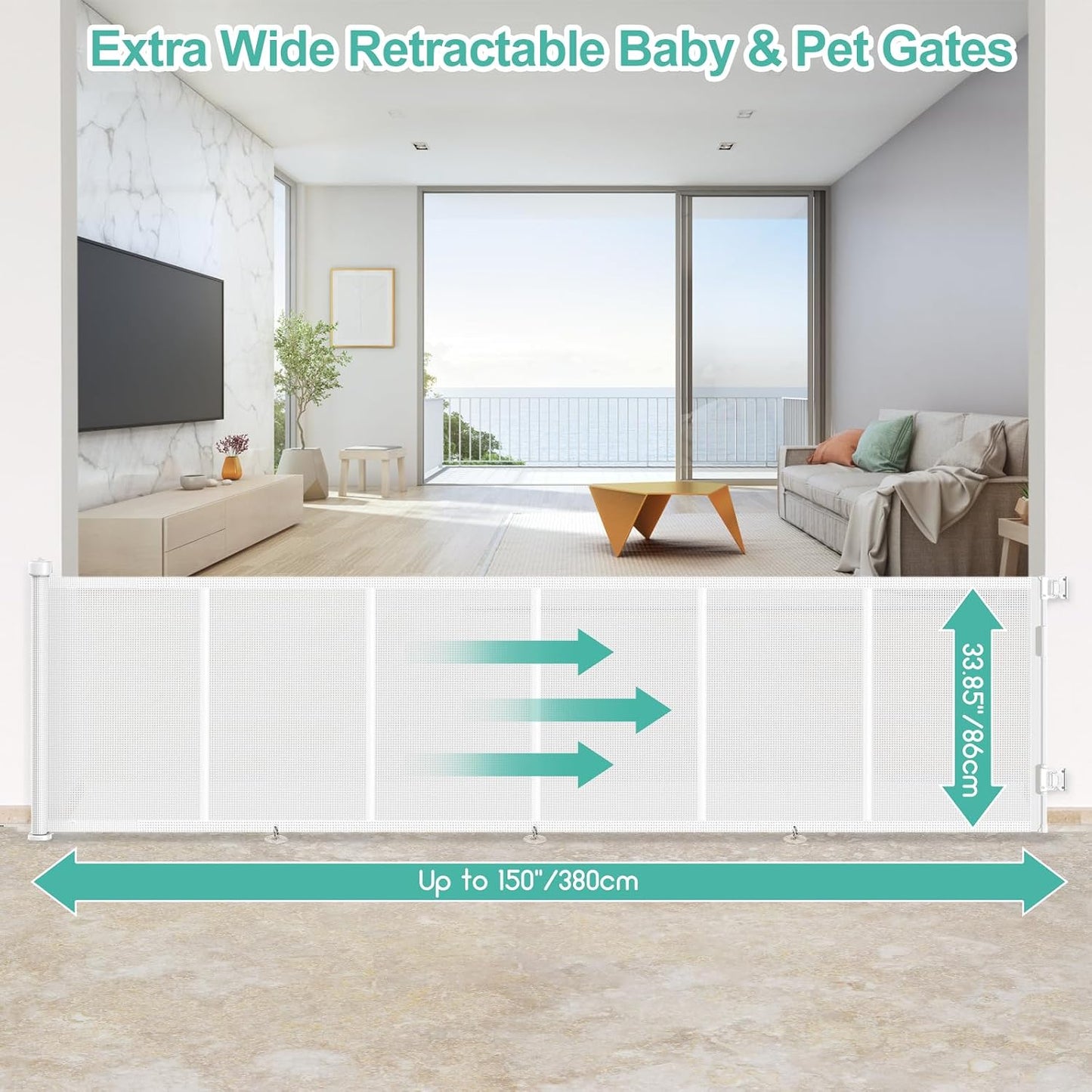 71 inch Retractable Baby Gates, EZIGO Extra Wide Baby Gate for Large Opening Extra Long Mesh Gate for Kids or Pet Dog Gate Child Safety Gate for Stairs Hallways Doorway Indoor Outdoor, Gray