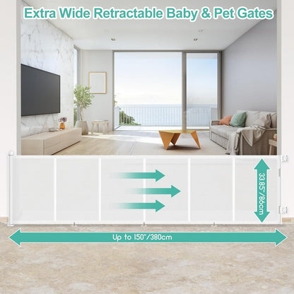 71 inch Retractable Baby Gates, EZIGO Extra Wide Baby Gate for Large Opening Extra Long Mesh Gate for Kids or Pet Dog Gate Child Safety Gate for Stairs Hallways Doorway Indoor Outdoor, Gray