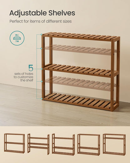 SONGMICS Bamboo Rolling Cart, 3-Tier Utility Cart on Wheels, Slim Narrow Storage Shelf, Bamboo Shelves, Space-Saving, Multifunctional, for Bathroom, Kitchen, White and Natural UBCB083N02