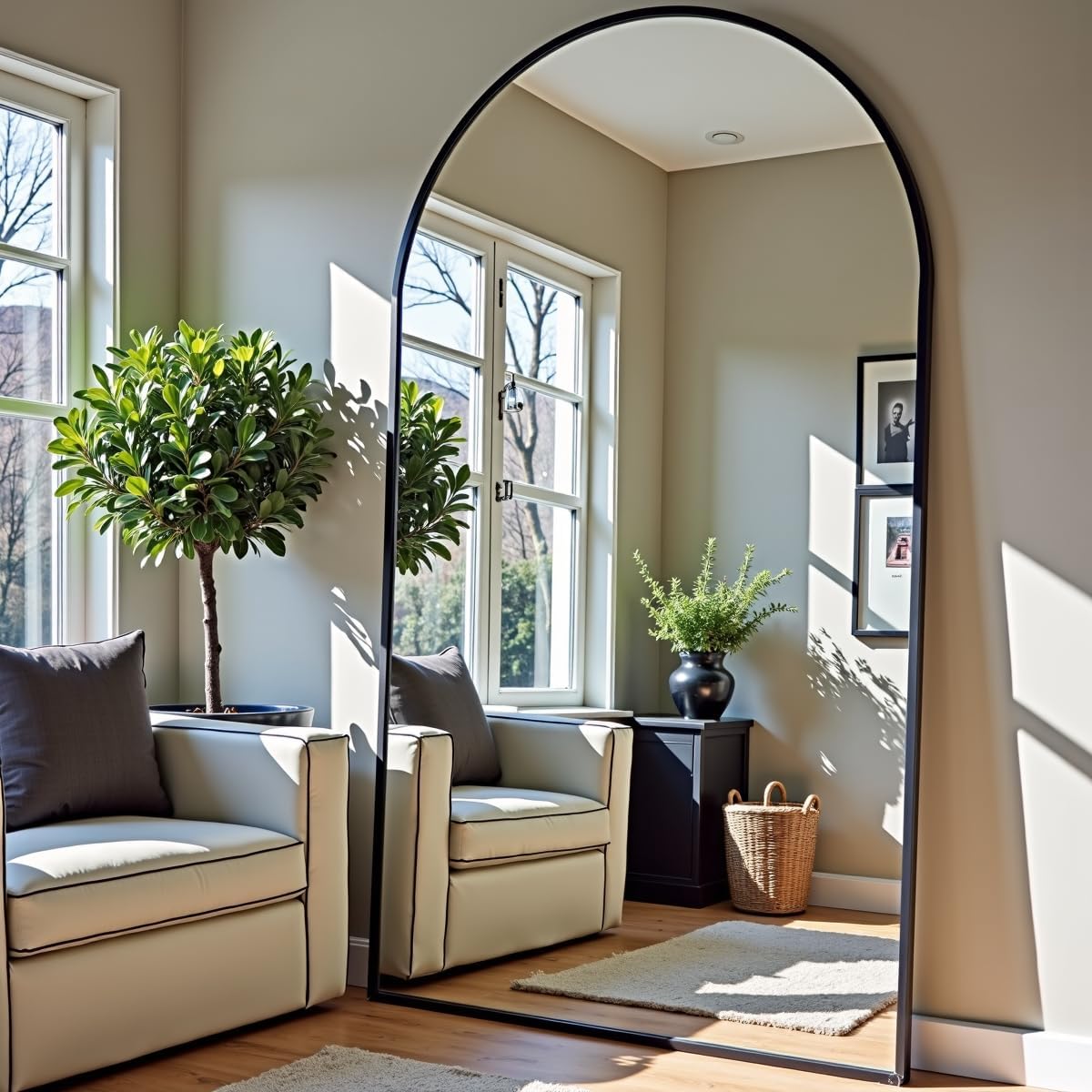 OGCAU Floor Full Length Mirror, 56"x20" Arched Full Body Mirror, Hanging or Leaning, Standing, Wall Mounted with Aluminum Frame for Bedroom Living Room, White