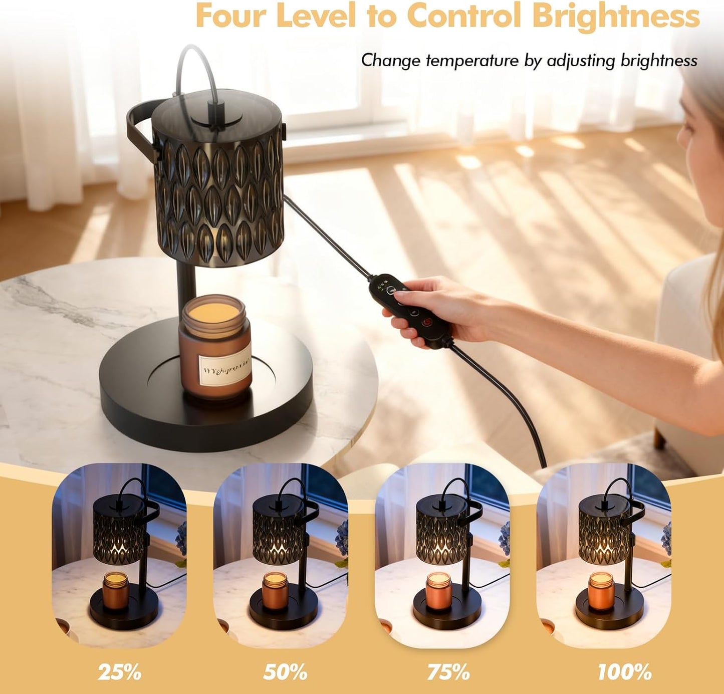 Candle Warmer Lamp with Timer & 4-Level Dimmer, Electric Wax Warmer for Jar Candles, Black Home Decor with 2 Bulbs, Gift for Women, Men, Housewarming