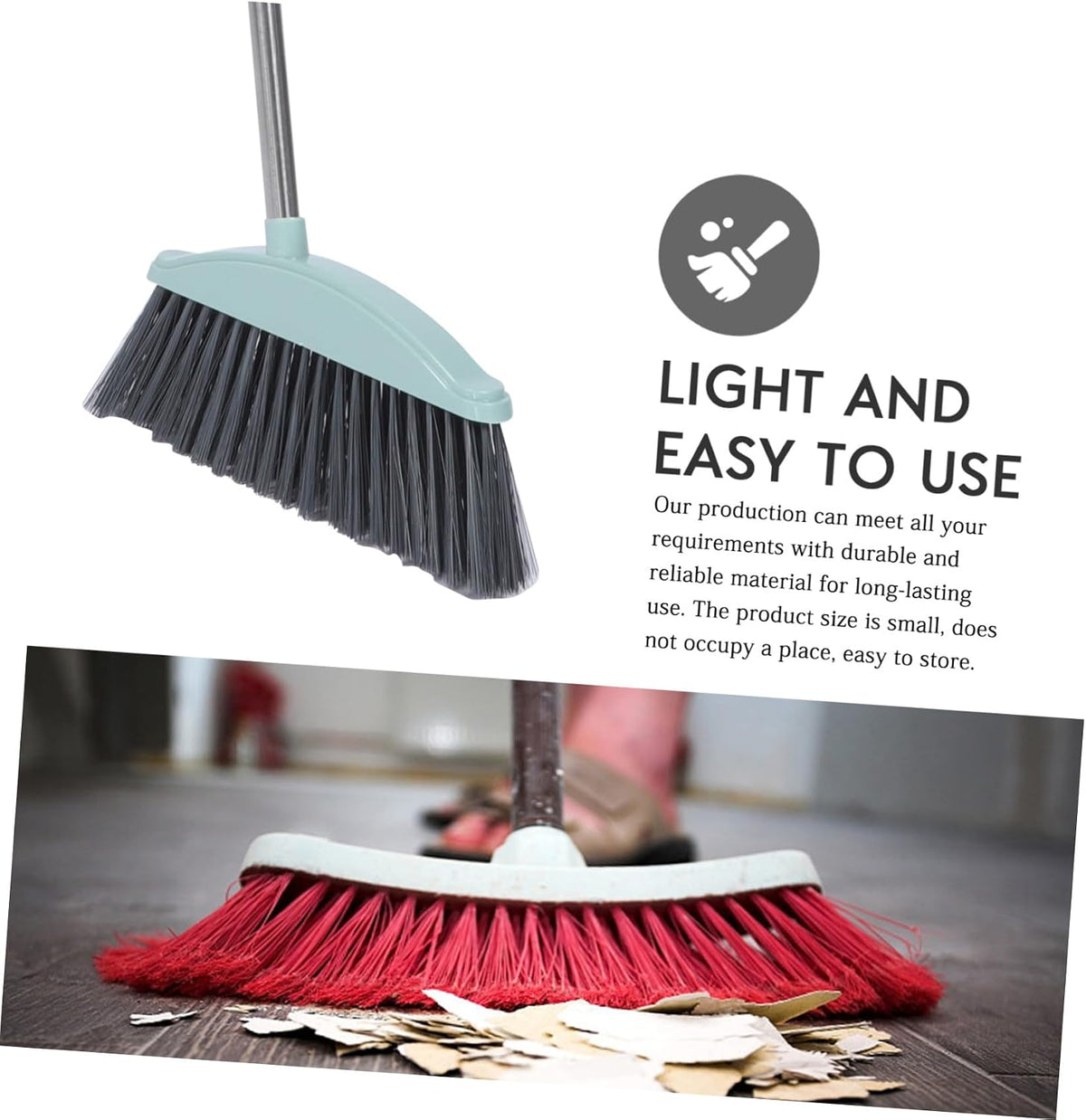 KALLORY Heavy-Duty Broom Outdoor Indoor Broom for Floor Cleaning with Long Handle 34 inch for Sweeping Concrete Courtyard Garage Patio Indoor Home Kitchen Office Lobby