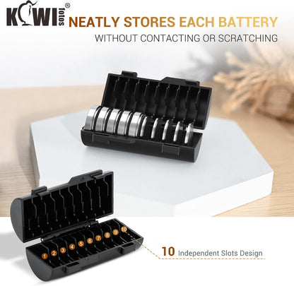 KIWIFOTOS 27 AA + 35 AAA Combo Battery Case Set with Tester | 62 PCS AA AAA Battery storage, Pegboard compatible, Wall Mount Battery Organizer Dispenser, magnetic tester, no‑assembly