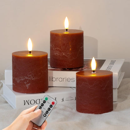 White Flameless Candles Set of 3 (3"x3") Battery Operated LED Pillar Candles with Remote and Timer, Real Wax Flickering Candles for Fireplace Bedroom Living Room Home Decor and Indoor Use
