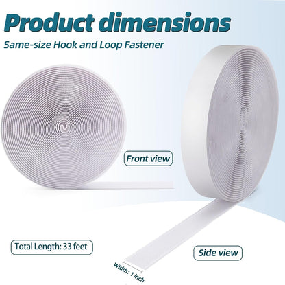 3 Inch x 20 Feet Adhesive Hook and Loop Tape, Nylon Heavy Duty Interlocking Tape, White Self Adhesive Hook and Loop Roll for Screen Window Sofa Cushions Carpet Wall Hanging