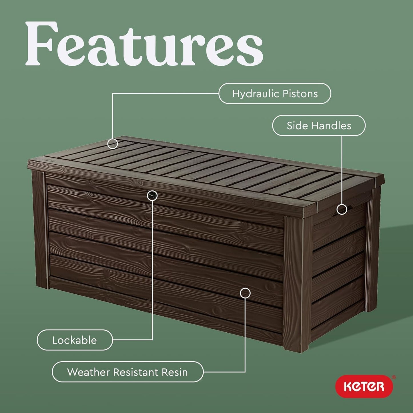 Keter 150 Gallon Resin Large Deck Box Organization and Storage Box for Patio, Outdoor Cushions, Garden Tools, Brown | Hydraulic Pistons, Resin, Weatherproof