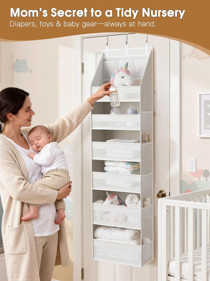 Criusia Over The Door Organizer, Heavy-Duty 6-Shelf Hanging Storage with 13 Mesh Pockets, 55lbs Capacity Behind The Door Storage for Nursery, Bathroom, Bedroom, and Dorm, Grey