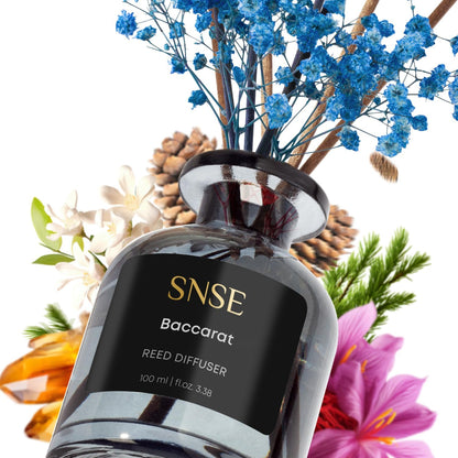 SNSE Tobaco & Vanilla with Flowers Perfumed Reed Diffuser Set | 3.38 oz Scent Fragrance Oil Diffuser for Bedroom, Bathroom, Home Décor and Gift, Decorative Air Fresheners with Sticks