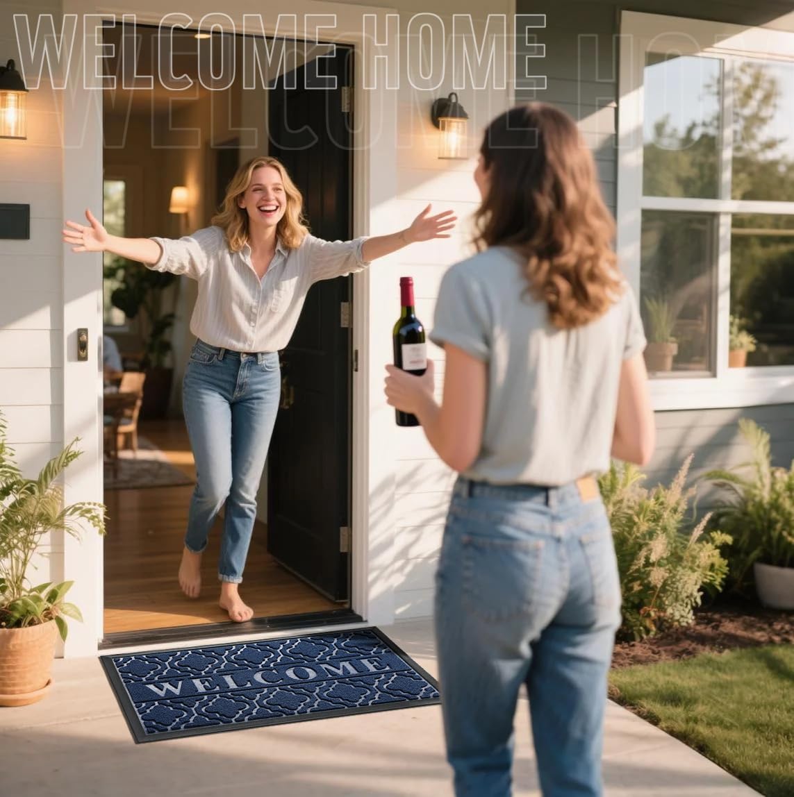 Yimobra Welcome Mat Outdoor Indoor, All-Weather Waterproof Front Door Mat Outside Entrance, Non-Slip Low Profile Porch Patio Doormat, 29.5x17, Black