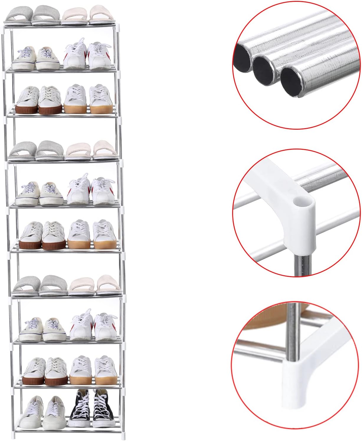 Jucaifu Stackable Small Shoe Rack, Entryway, Hallway and Closet Space Saving Storage and Organization (3-Tier, White)