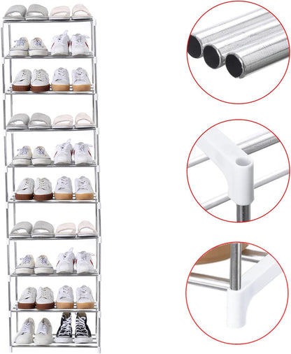 Jucaifu Stackable Small Shoe Rack, Entryway, Hallway and Closet Space Saving Storage and Organization (3-Tier, White)