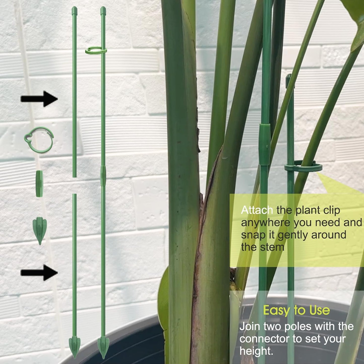 RIFNY Plant Stakes for Indoor Plants, 12 Inch Plant Support Stakes with Clips, Tall Adjustable Plant Sticks for Indoor Monstera Tomato Orchid Potted Plants Flower (10 PCS, Green)