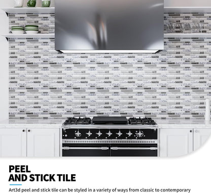 Art3d 10-Sheet Premium Stick On Kitchen Backsplash Tiles, 12"x12" Peel and Stick Self Adhesive Wall Tiles, White Marble Design