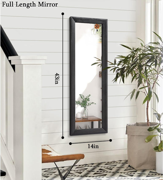 AAZZKANG Full Length Mirror Rectangle Wood Framed Large Wall Mirrors Black | 47"x16" Bedroom Living Room Bathroom Dressing Room Entryway Hanging Mirror