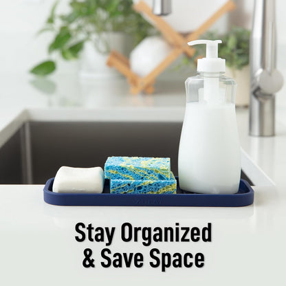 Zulay Kitchen (9x3.5in) Sponge Holder for Kitchen Sink - Flexible Heavy-Duty Multipurpose Sink Caddy - Counter Organizer for Kitchen, Bathroom, Makeup, Trinkets & More! (Grey)