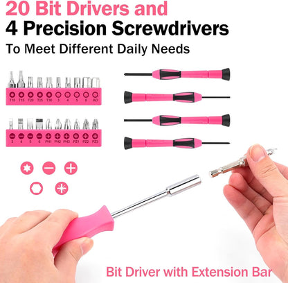 40PCS Tool Set , Small Tool Kit, General Household Tool Box for Home Repair, Ideal Gift Choice (Pink)