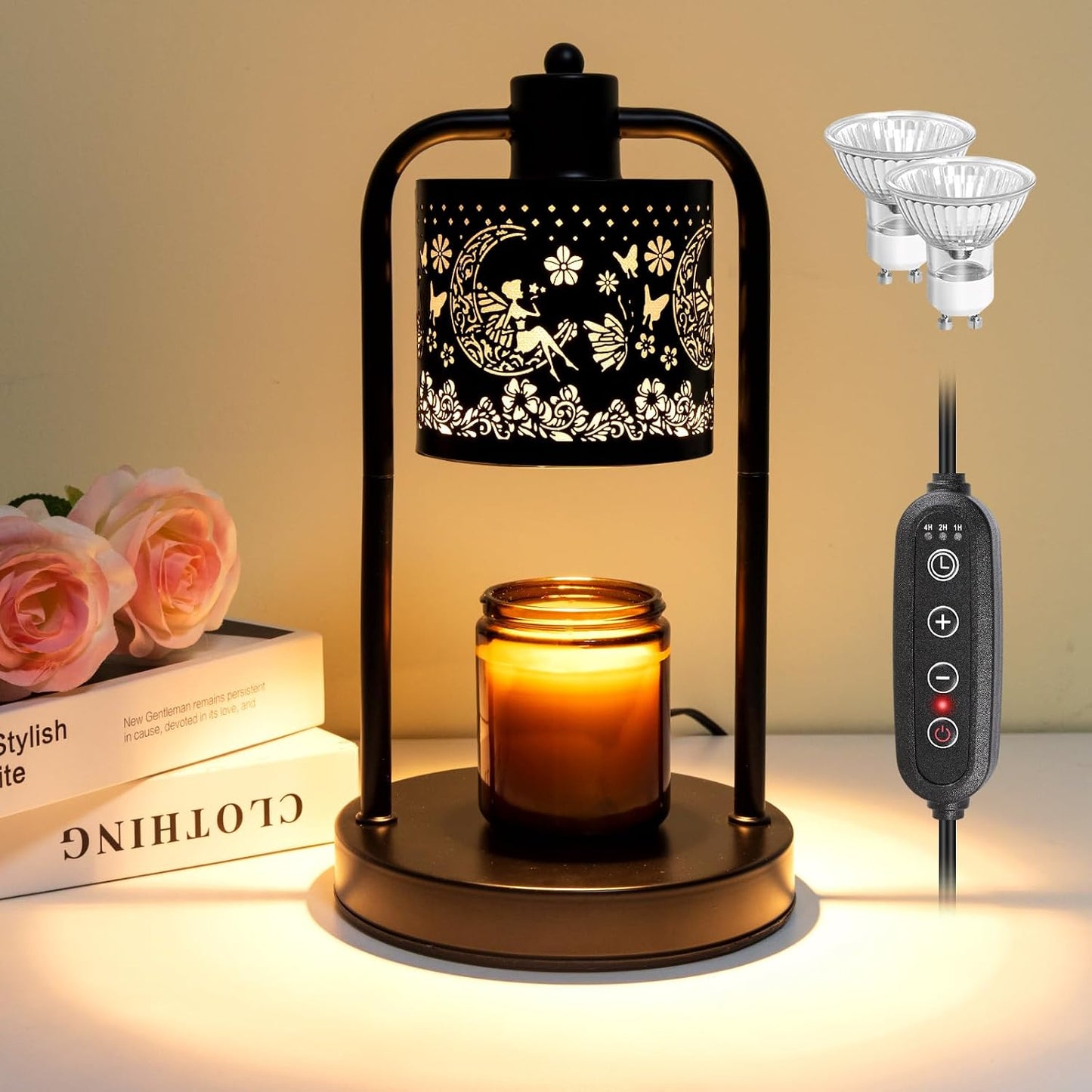 Candle Warmer Lamp Electric with Timer: Wax Melts Warmer - Dimmable Candle Wax Warmer Electric Candle Warmer with Replacement Bulbs, Bedroom Home Decor Compatible with Various Candles-Linen